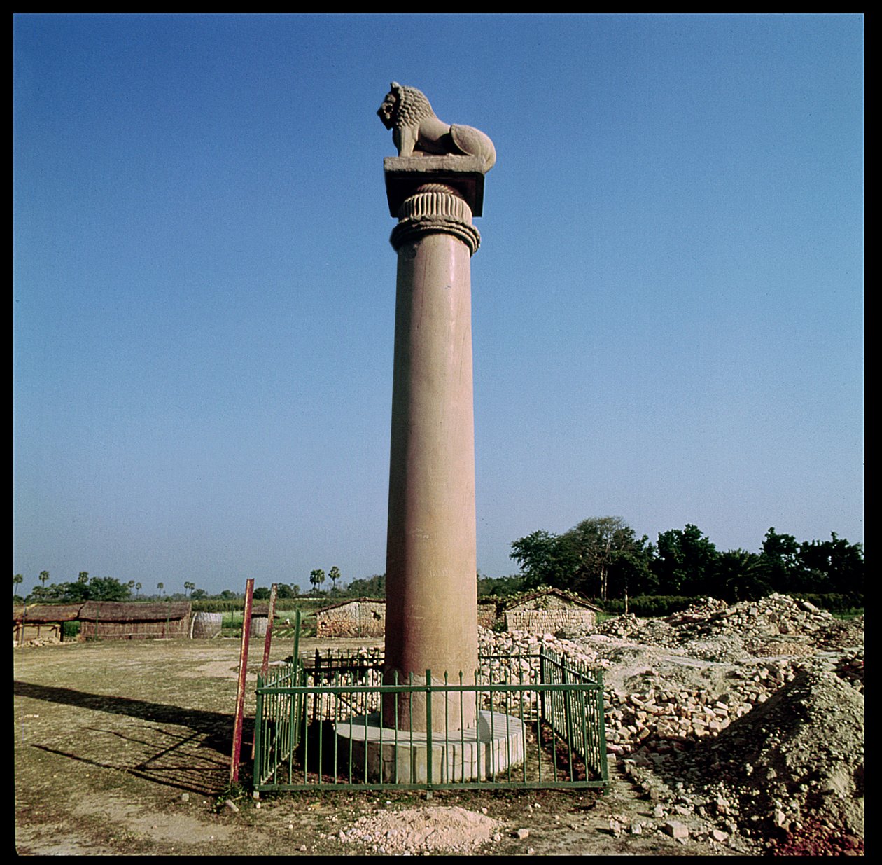 Leeuwenpilaar van Keizer Ashoka (ca. 264-223 v.Chr.) bij de Apenvijver door Indian