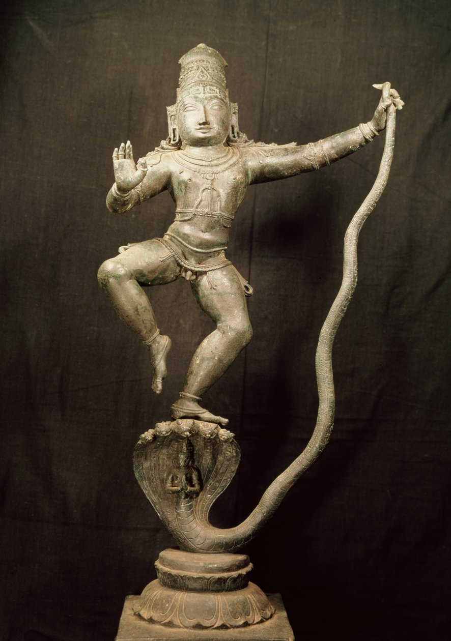 Kaliya Krishna (brons) door Indian School