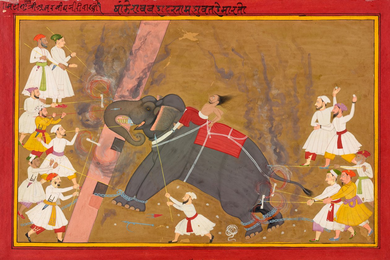 Een olifant slaat op hol, c.1700 door Indian School