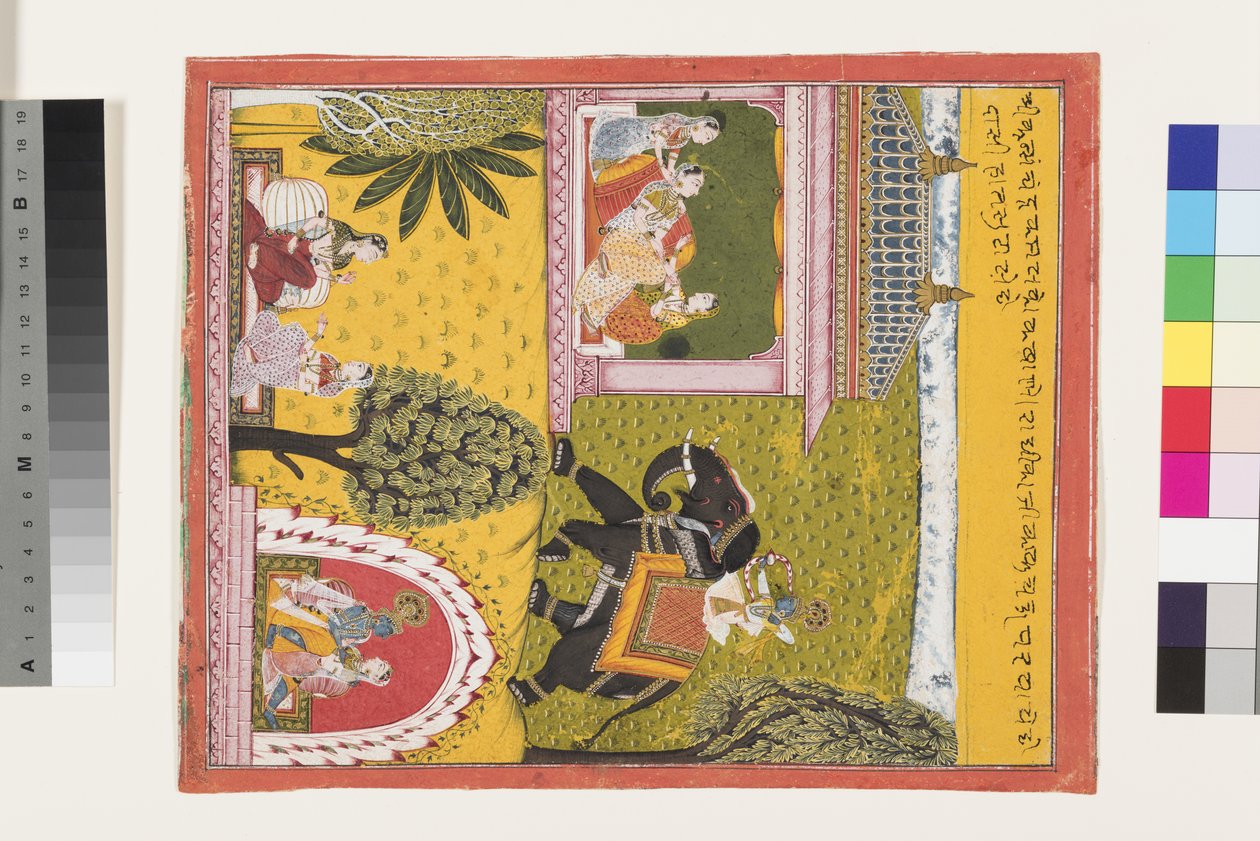 Krishna komt naar de liefdeszieke Radha, ca. 1700 door Indian School