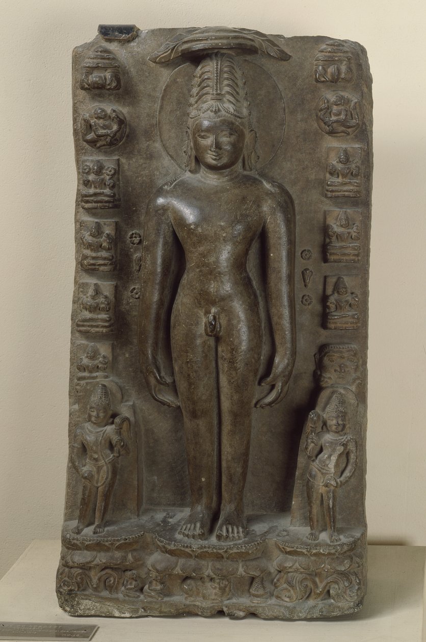 Reliëf dat Vrishabha, de eerste Tirthankara, uitbeeldt door Indian School
