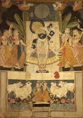 Aanbidding van Srinathaji, Nathdwara, Rajput School door Indian School