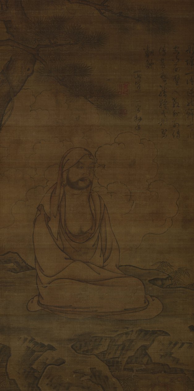 Bodhidharma onder dennenboom door Inscription by Issan Ichinei