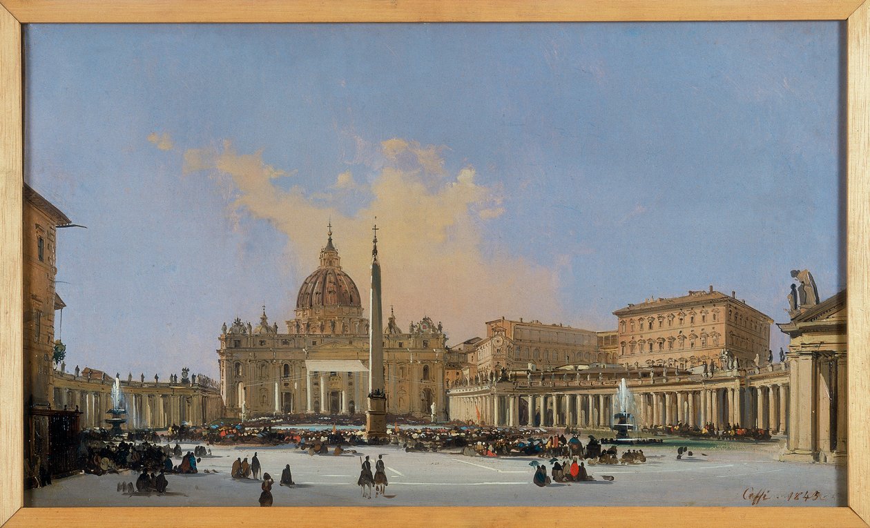 Pauselijke Zegen in het Piazza San Pietro door Ippolito Caffi