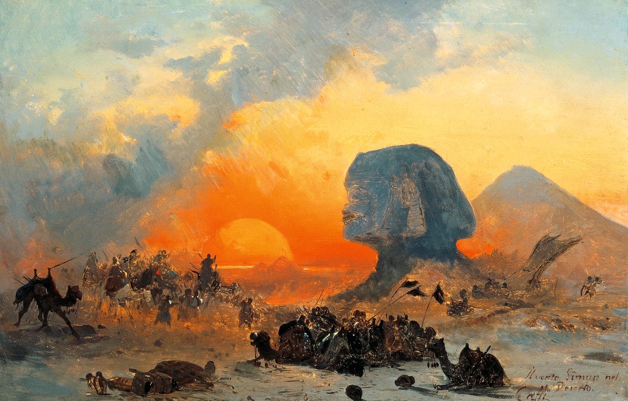 De Simoun-wind in de woestijn door Ippolito Caffi