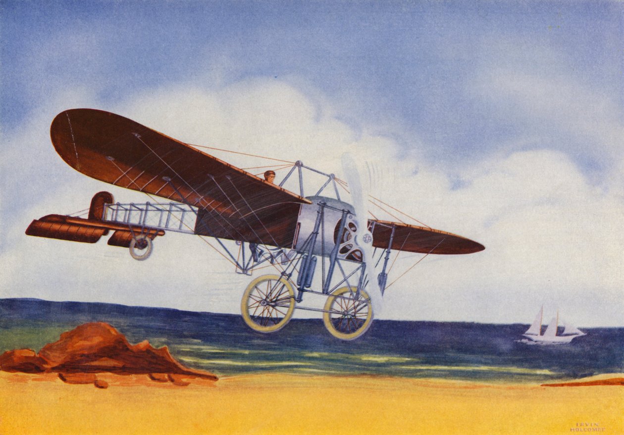 Bleriot vleugelvliegtuig (kleurenlitho) door Irvin L. Holcombe