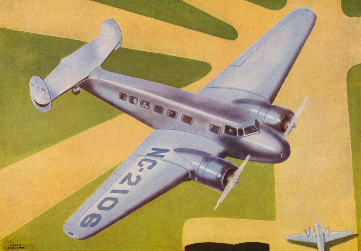 Lockheed Electra (kleurenlitho) door Irvin L. Holcombe