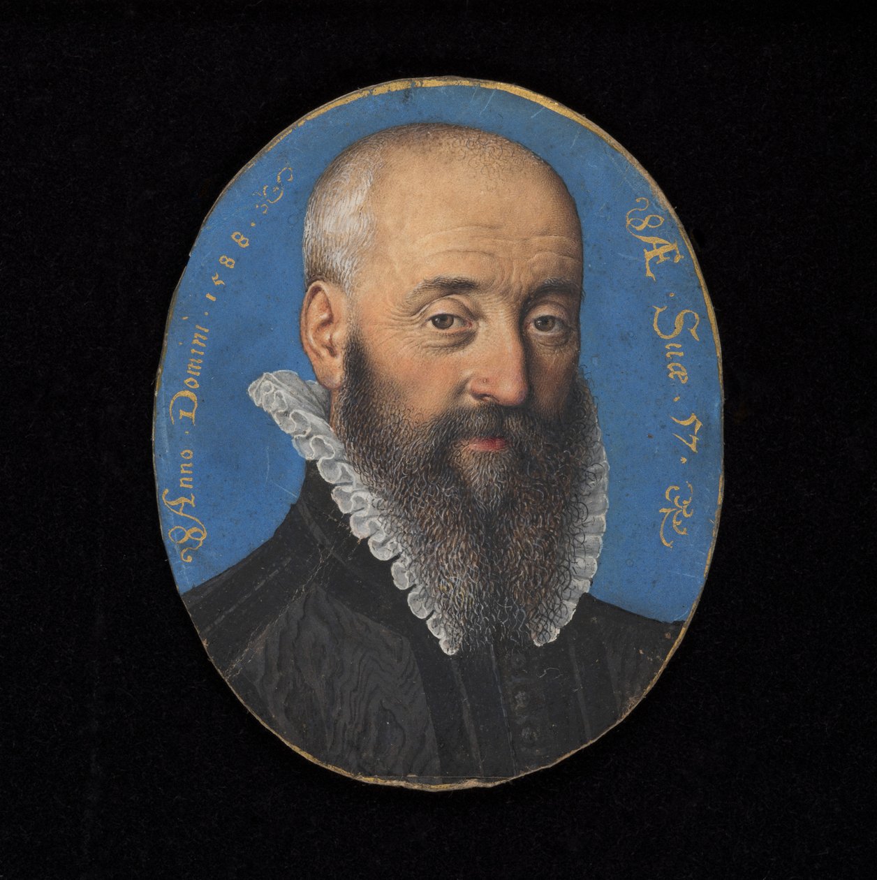 Portretminiatuur van een onbekende man van 57 jaar, 1588 door Isaac Oliver