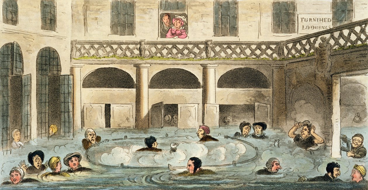 Openbaar Baden in Bath, of Levende Stoofpot, prent gepubliceerd door Sherwood en Co, 1825 door Isaac Robert Cruikshank