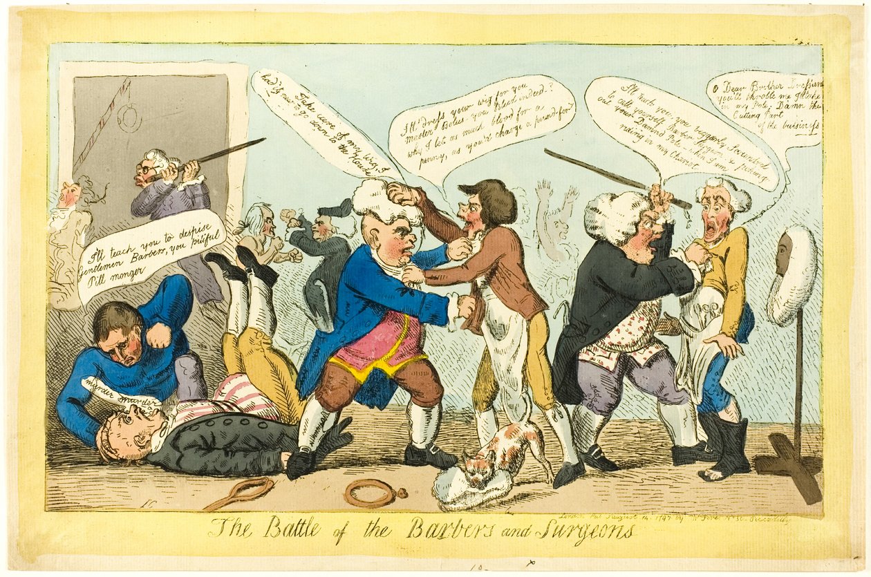 Strijd van kappers en chirurgen door Isaac Cruikshank