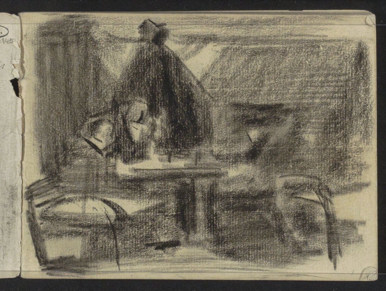 Figuren aan een tafel in een interieur door Isaac Israels