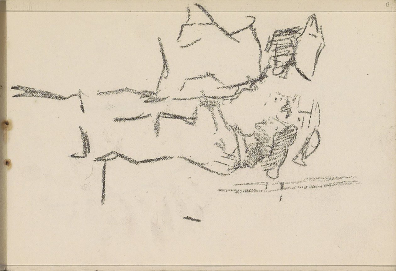 Vier figuren met hoofddeksels, in profiel door Isaac Israels