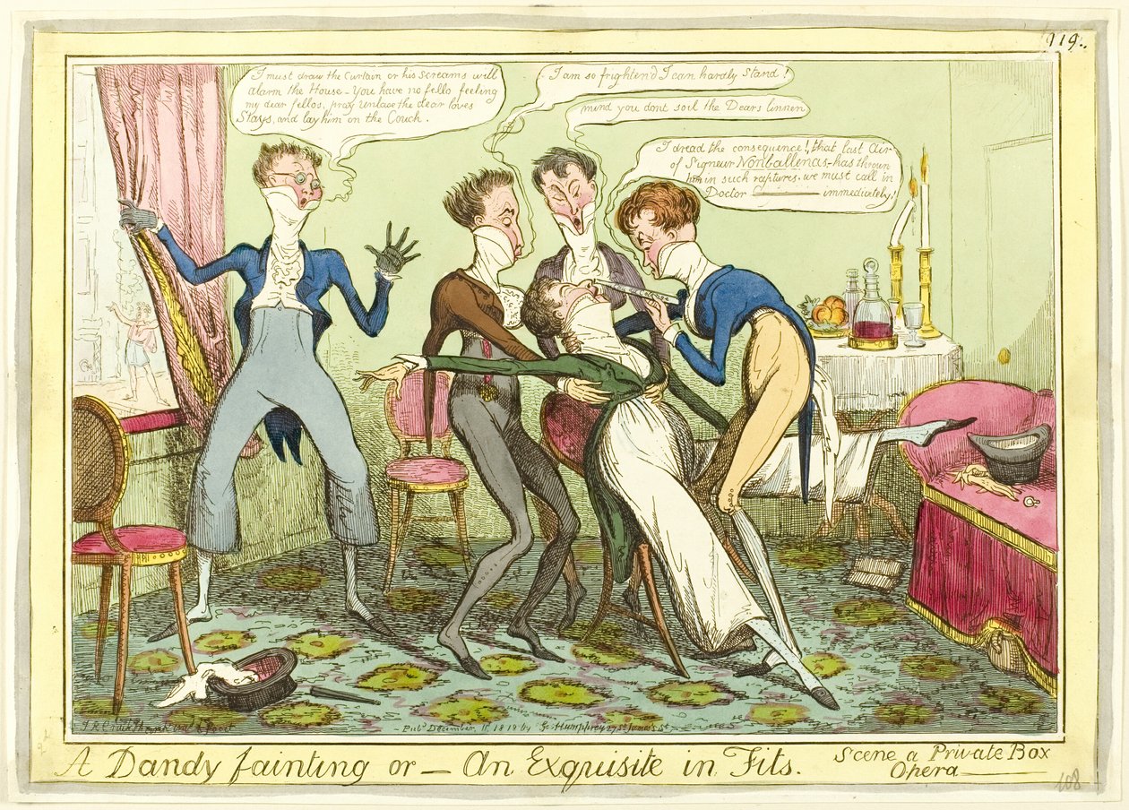 Een dandy die flauwvalt door Isaac Robert Cruikshank