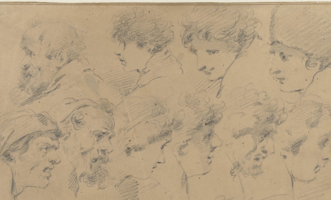 Studieblad met tien koppen door Isaac Walraven (possibly)