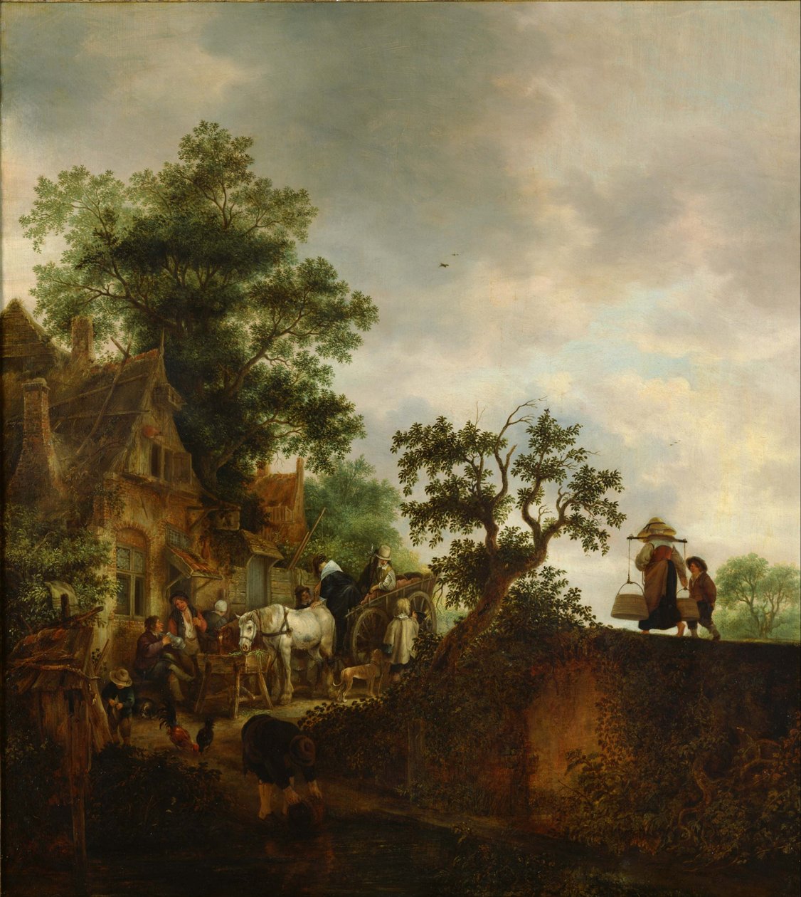 Reizigers stoppen bij een herberg, 1645 door Isaac van Ostade