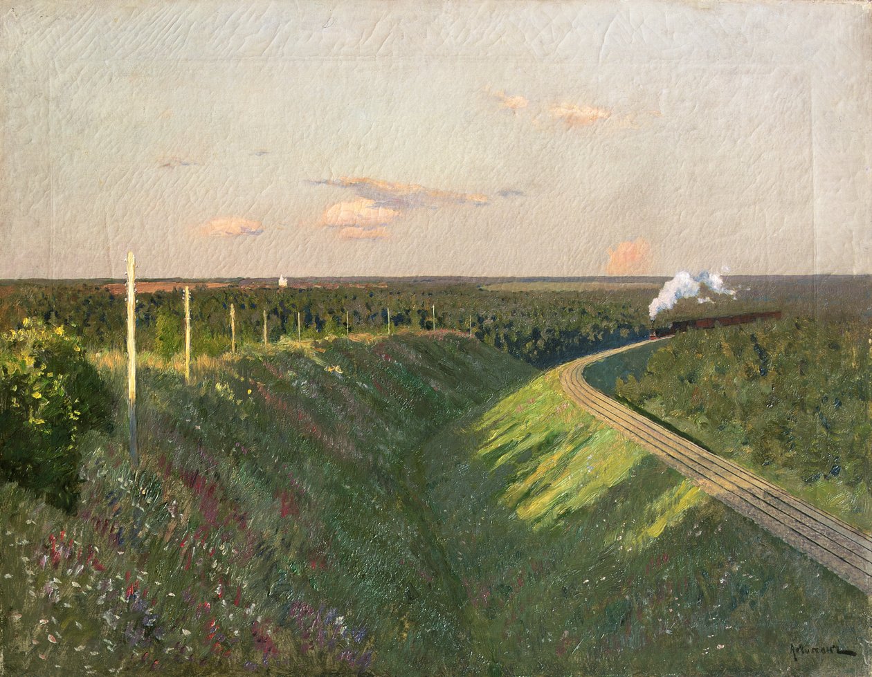 Een trein op zijn reis door Isaak Ilyich Levitan