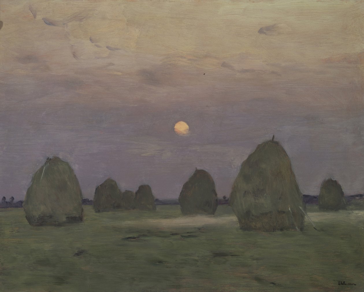 Schemering. De hooibergen, 1899 door Isaak Ilyich Levitan