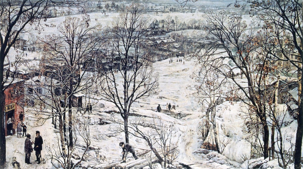 Platteland in de winter door Isaak Israilevich Brodsky