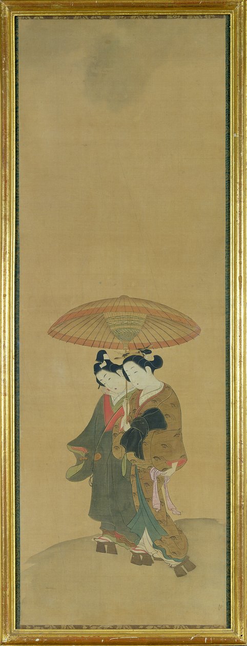 Twee geliefden onder een paraplu door Ishikawa Toyonobu
