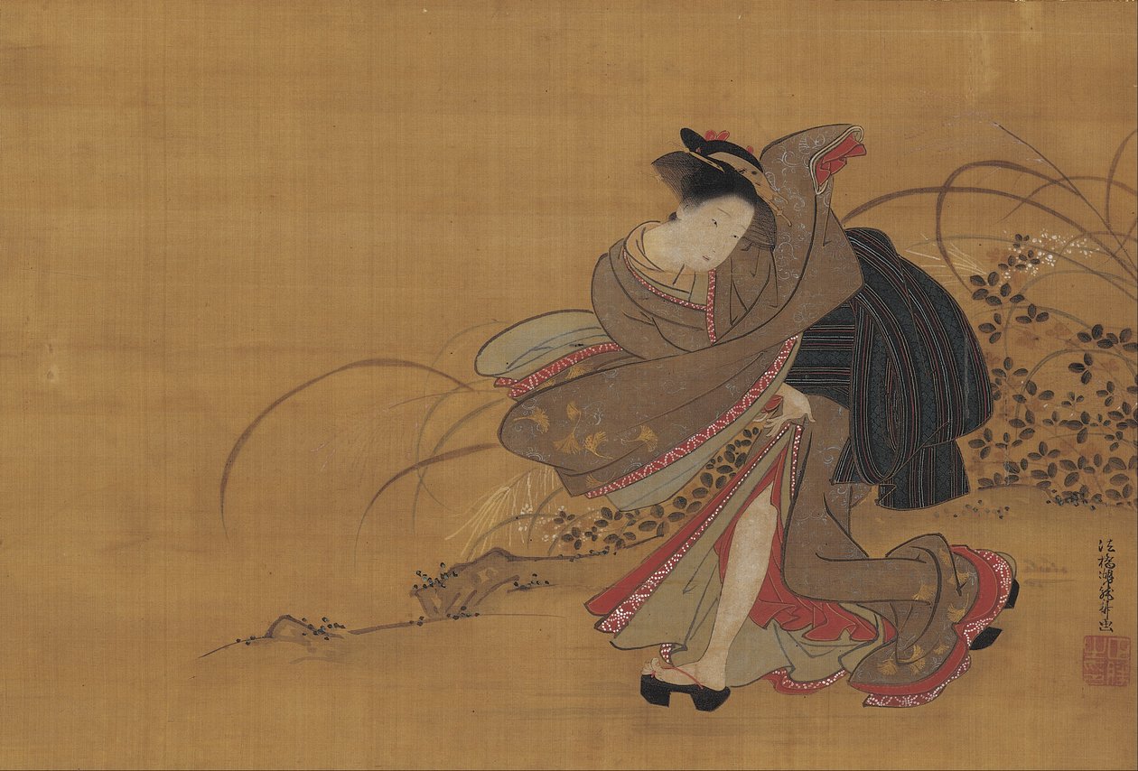 Schoonheid in een herfstveld door Isoda Koryusai