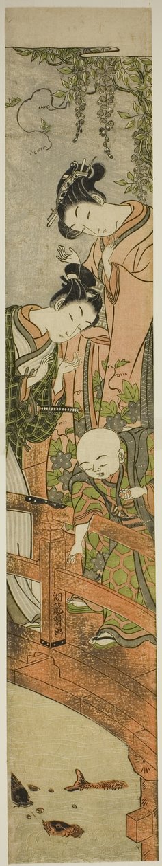 Het voeren van de karpers in Kameido door Isoda Koryusai