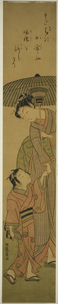 Vrouw en Kind Onder een Parasol door Isoda Koryusai