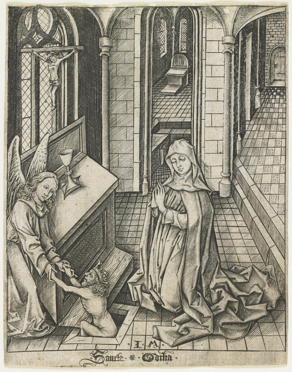 Sint Ottilia, ca. 1475-1480 door Israhel van Meckenem the younger