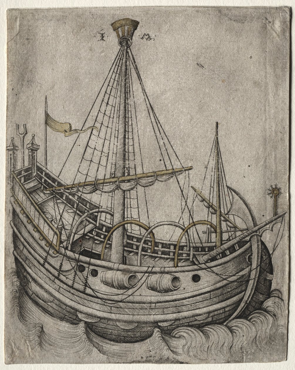 Een schip dat naar rechts beweegt door Israhel van Meckenem