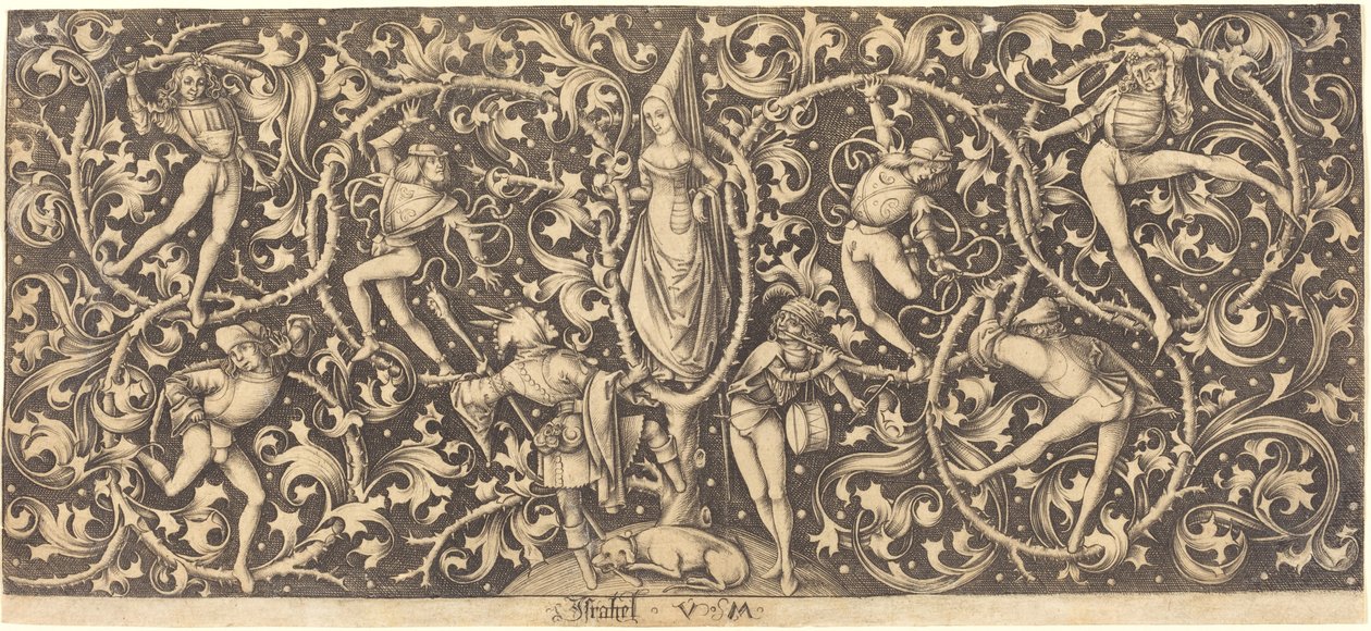 Ornament met morrisdansers door Israhel van Meckenem