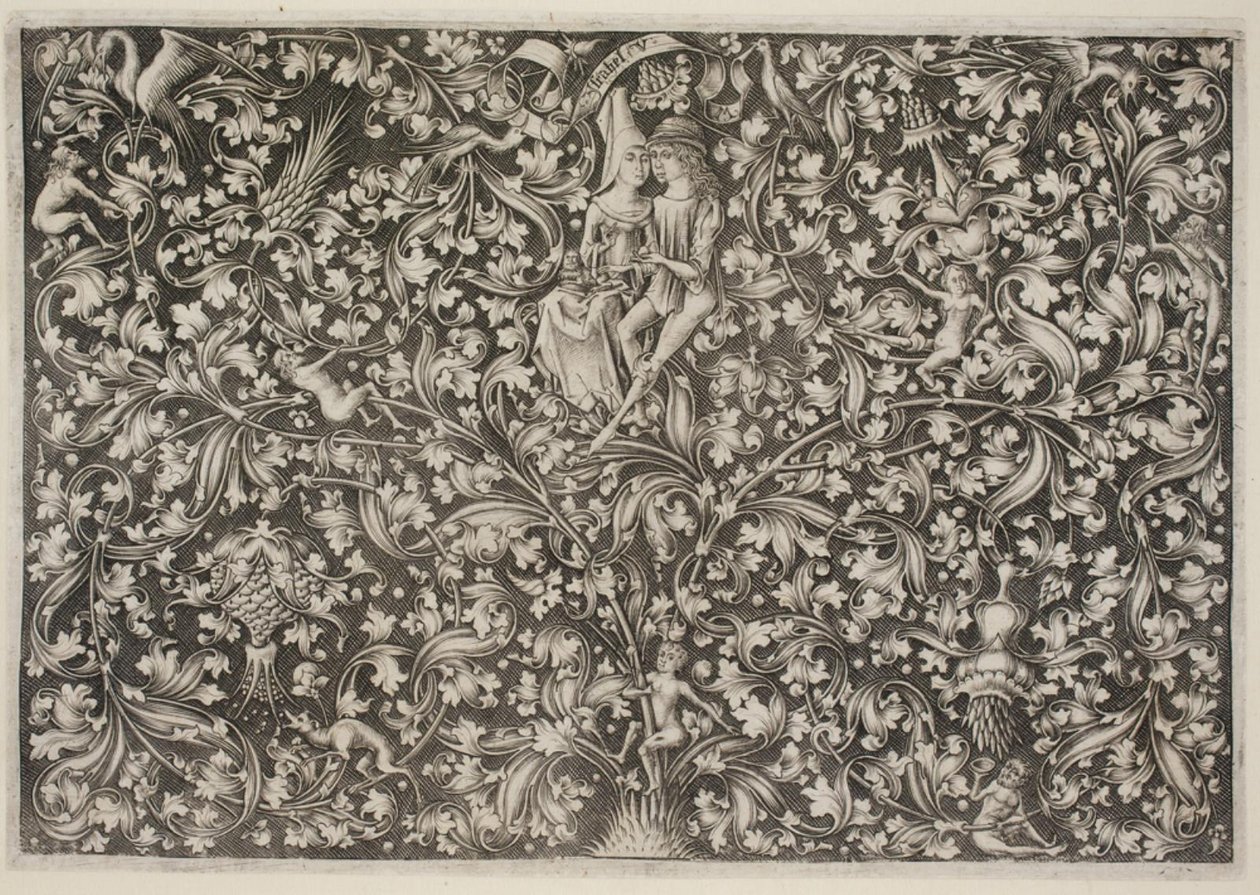 Ornament met geliefden door Israhel van Meckenem