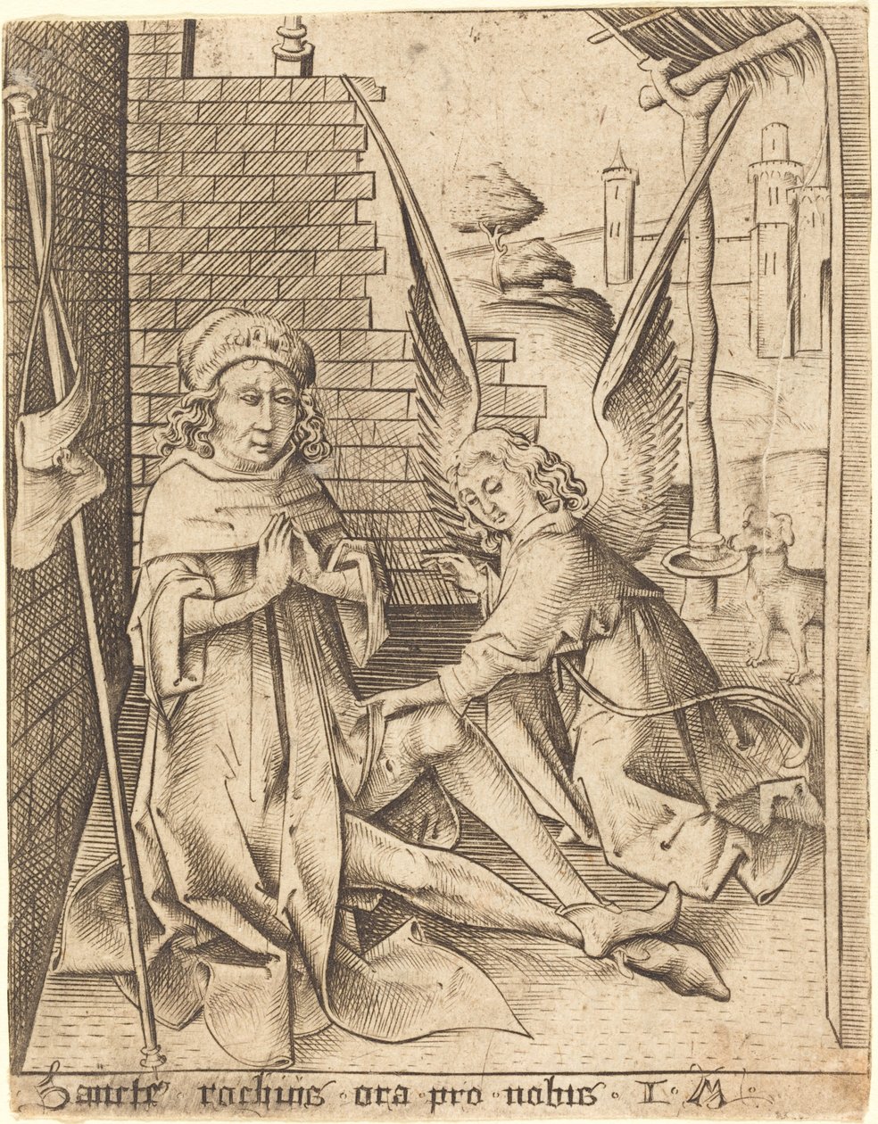 Sint Rochus, ca. 1490-1500 door Israhel van Meckenem
