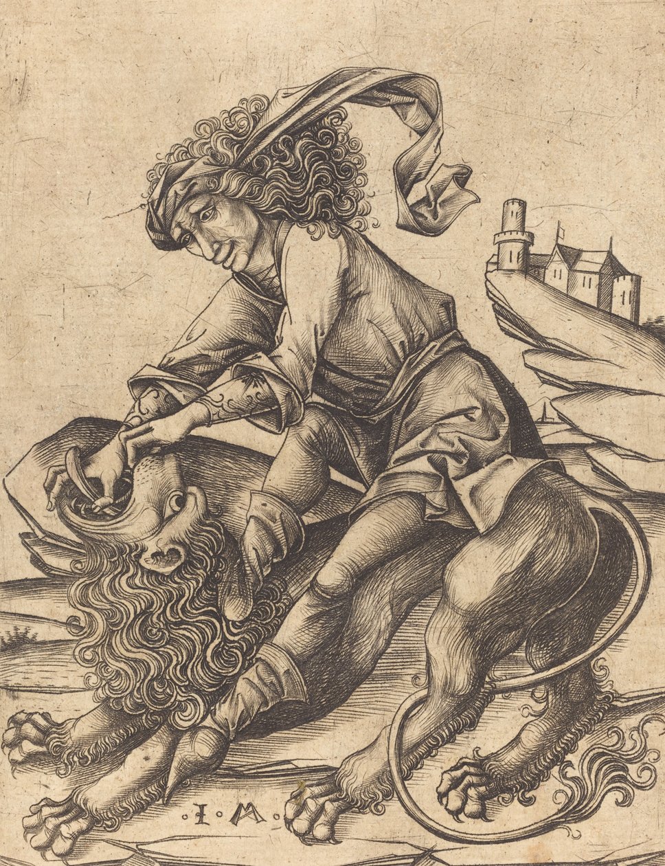 Simson en de Leeuw, ca. 1475 door Israhel van Meckenem