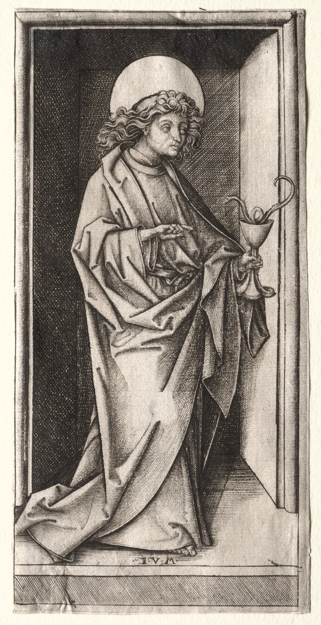 St. Johannes met slang in kelk door Israhel van Meckenem