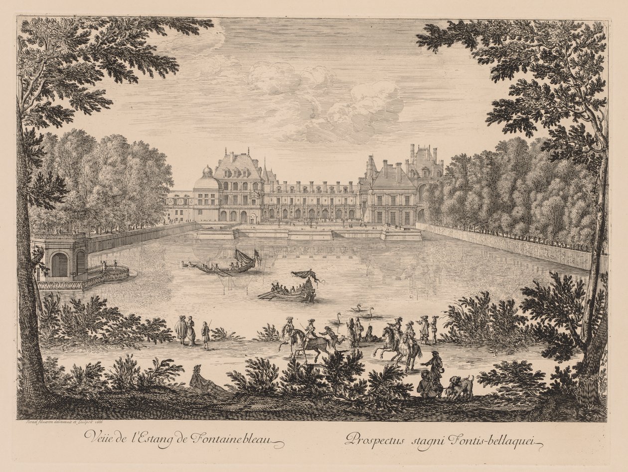 Uitzicht op de vijver van Fontainebleau door Israël Silvestre