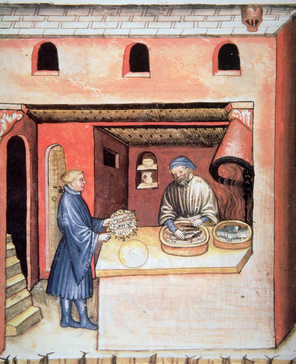 Vis gemarineerd in azijn, illustratie uit Tacuinum Sanitatis Codex Vindobonensis door Italian School