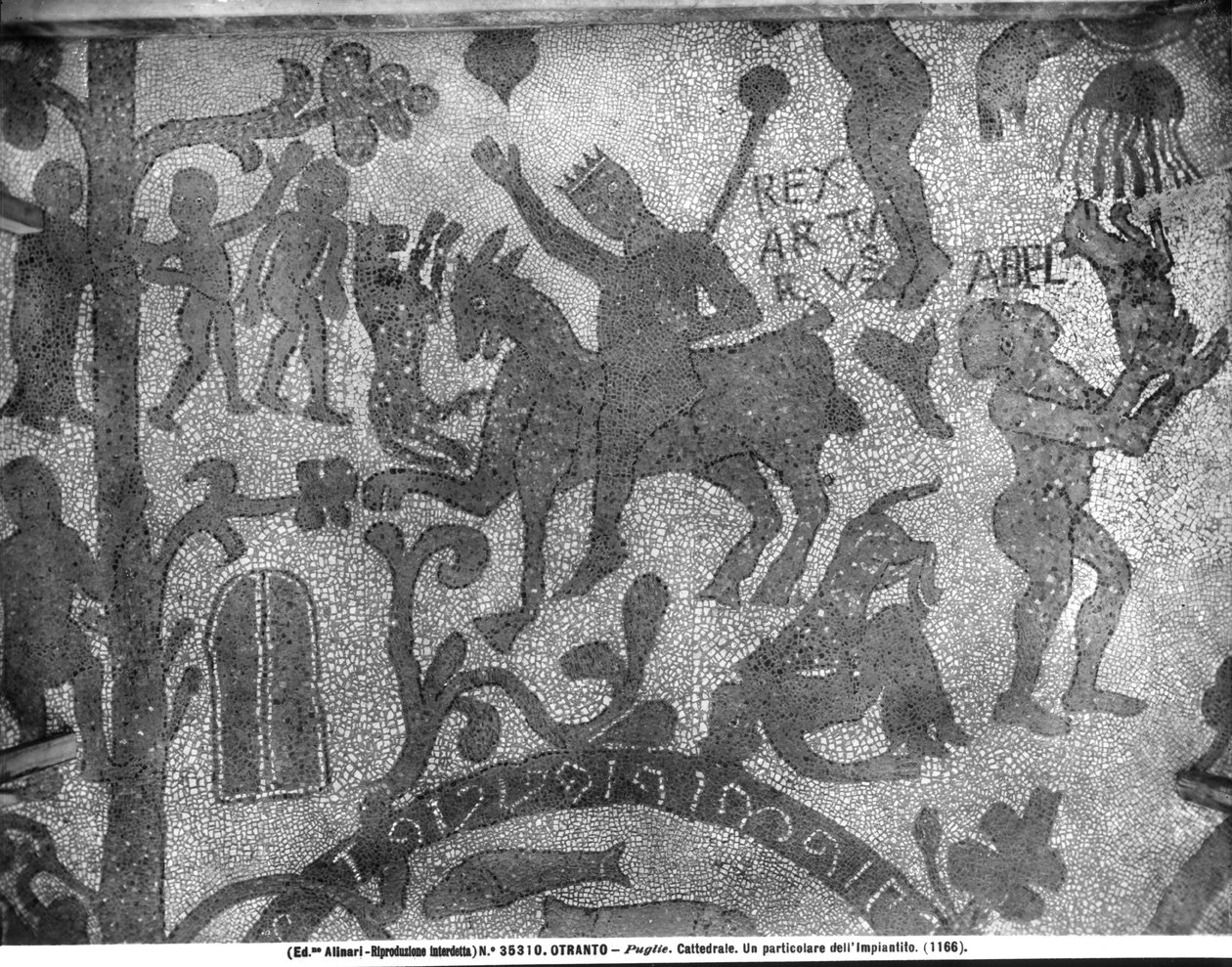 Vloer met afbeelding van Koning Arthur, 1166 (mozaïek) door Italian School