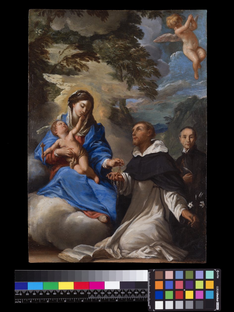 Sint Dominicus ontvangt de rozenkrans van de Maagd Maria door Italian School