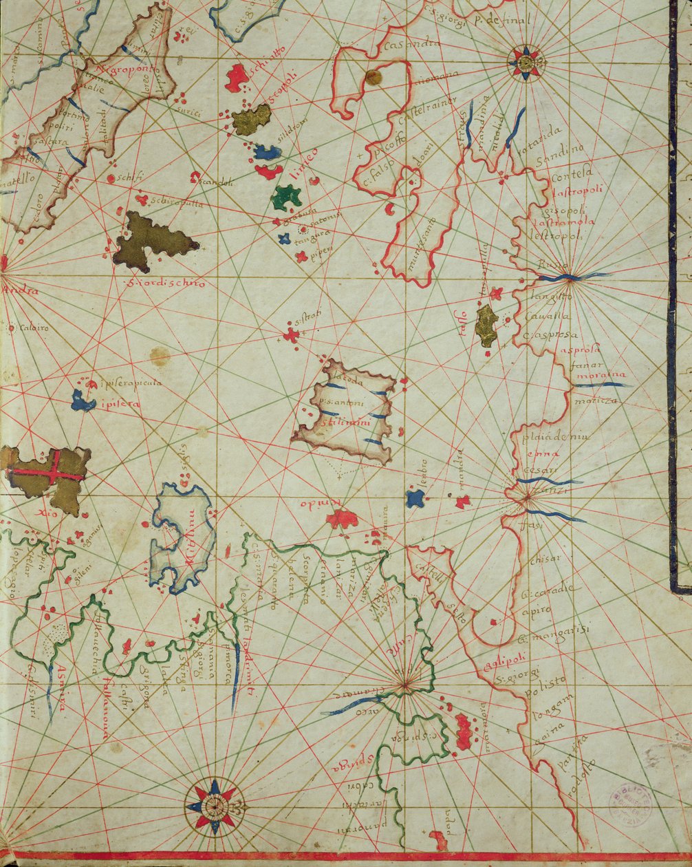 De Peloponnesos met het eiland Limnos, uit een nautische atlas, 1646 (detail) door Italian School