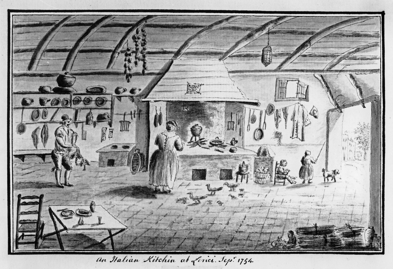 Zicht op een Italiaanse keuken in Lerici, september 1754 door Italian School