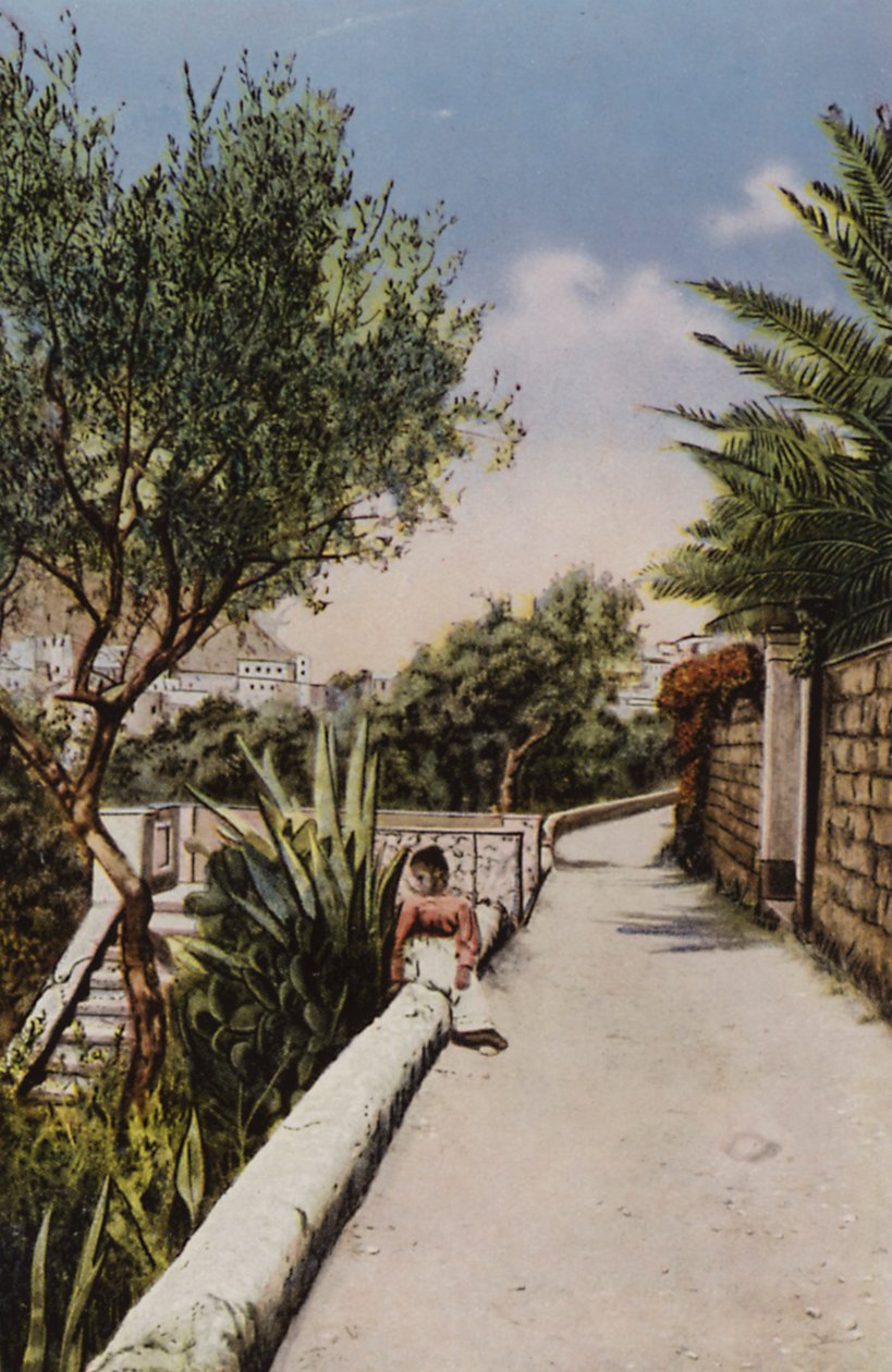 Capri: Via Tragara (kleurenlitho) door Italian Photographer
