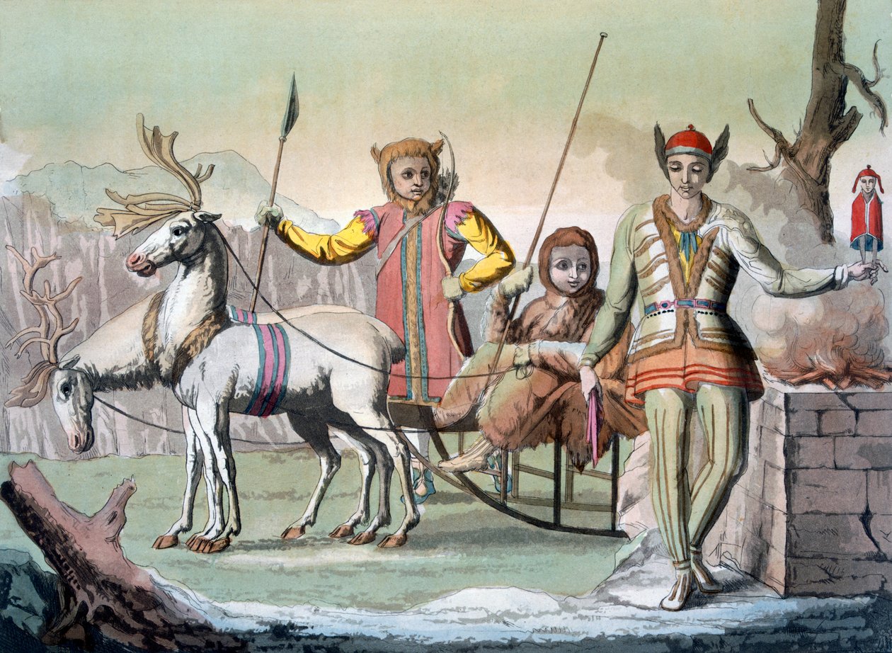 Een Yakuti sjamaan met gevolg, Siberië, ca. 1820-30 door Italian School
