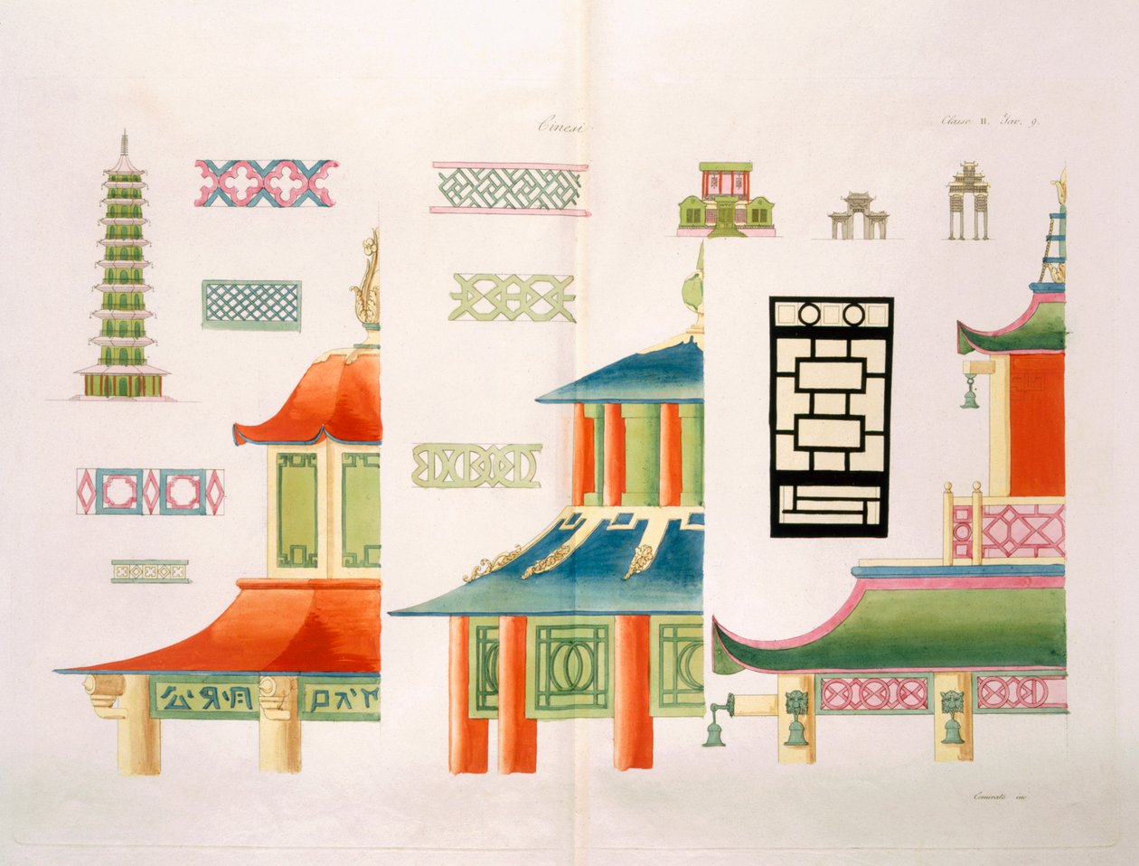 Ontwerp van een Chinese pagode door Italian School