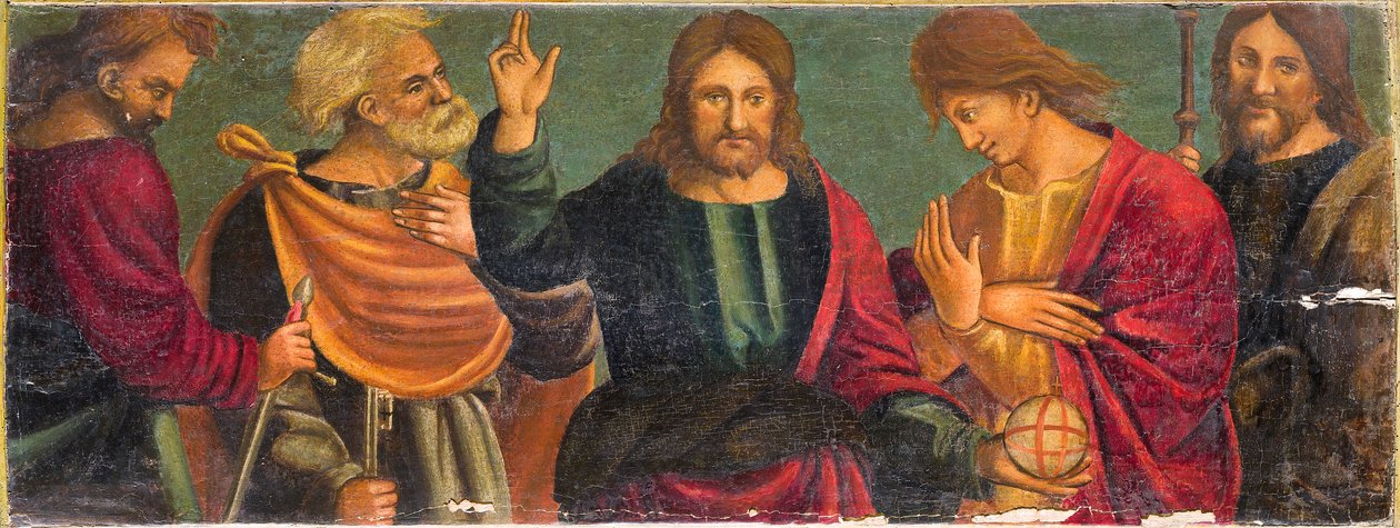 Christus met vier apostelen door Italian School