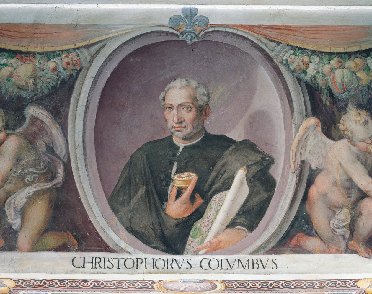 Christoffel Columbus, in de Sala del Mappamondo door Italian School