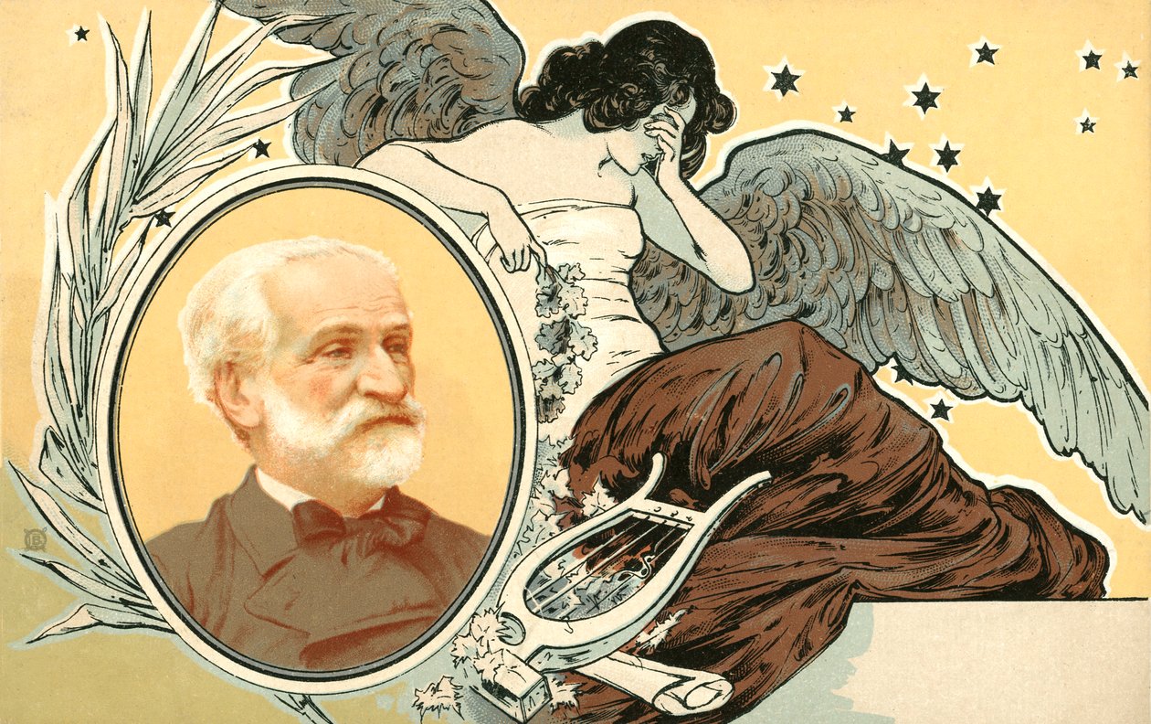 De dood van Guiseppe Verdi (kleurenlitho) door Italian School