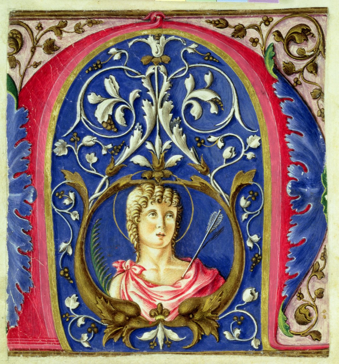 Geïllustreerde initiaal N met St. Sebastian door Italian School