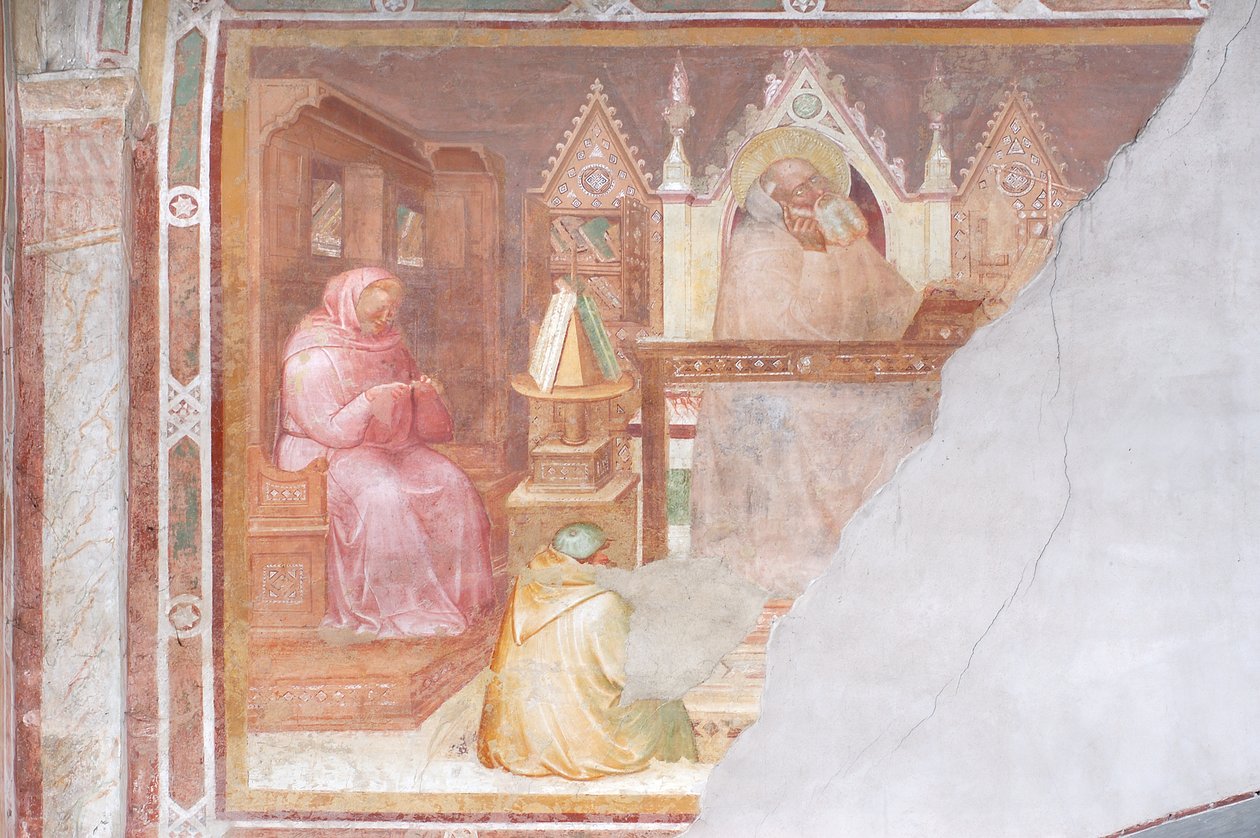 Heilige Monnik (fresco) door Italian School