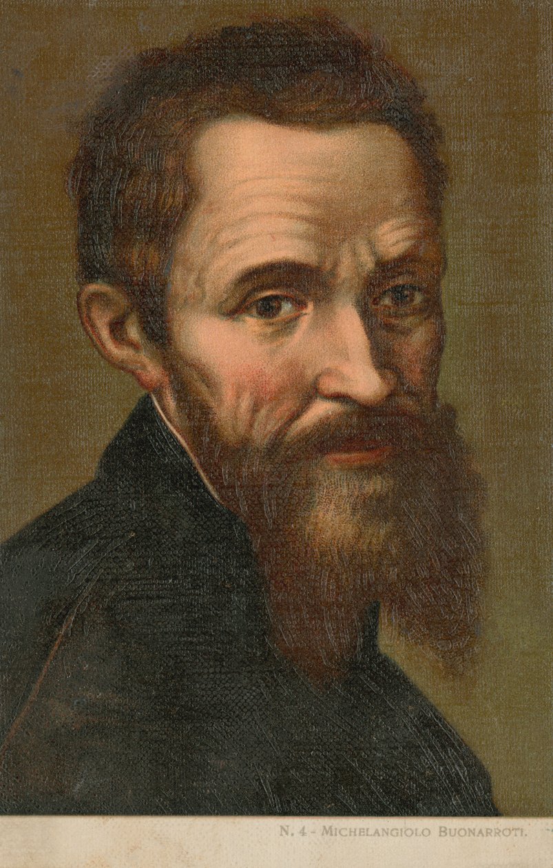 Michelangelo, Italiaans kunstenaar (chromolitho) door Italian School