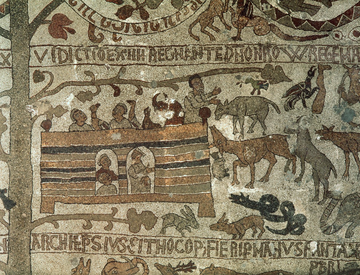 De Ark van Noach, 1166 (mozaïek) door Italian School