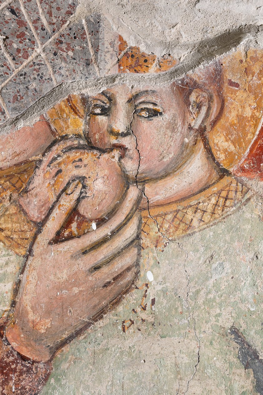Bijzondere Madonna die het kind de borst geeft; fresco door Italian School